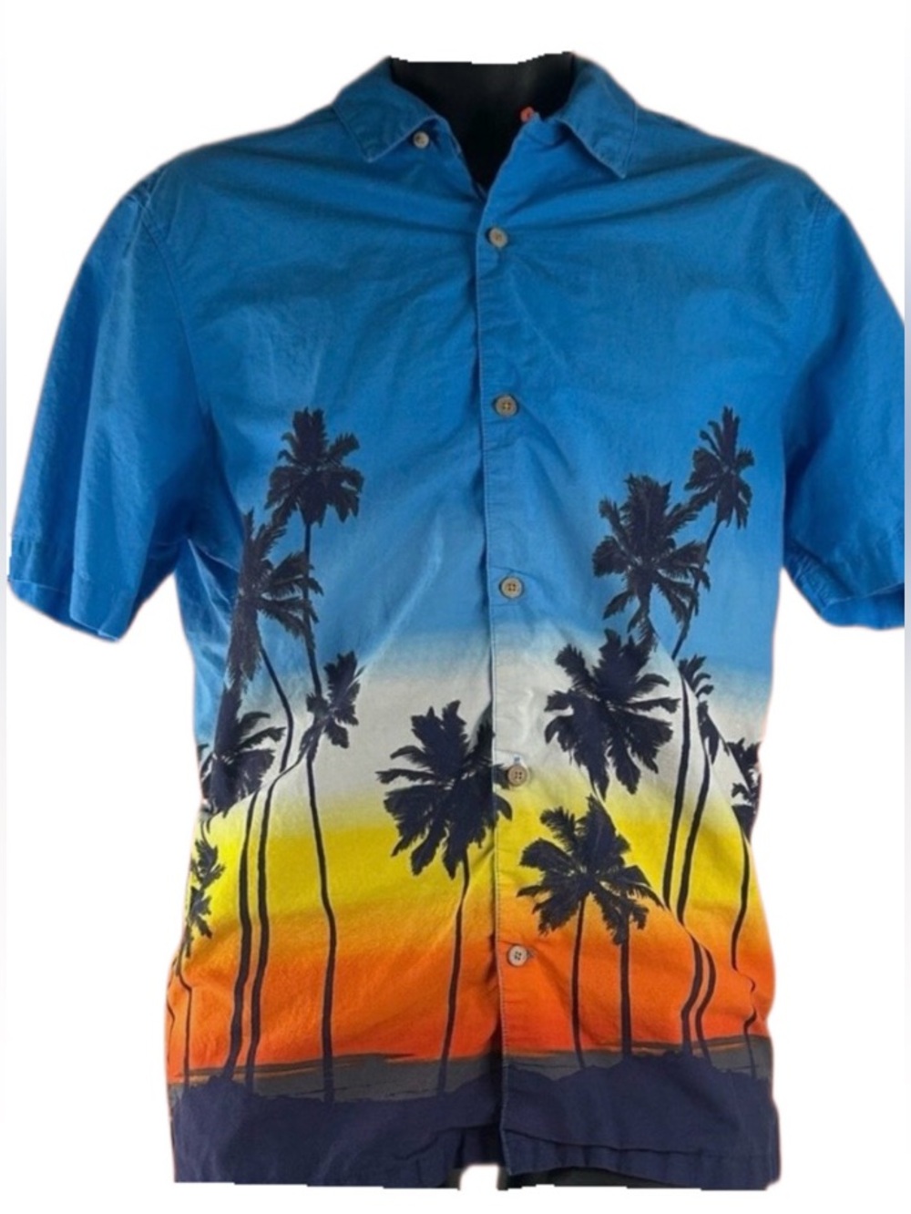 28 PALMS Men's Blue Gradient Palm-Print Short-Sleeve Button-Down Shirt